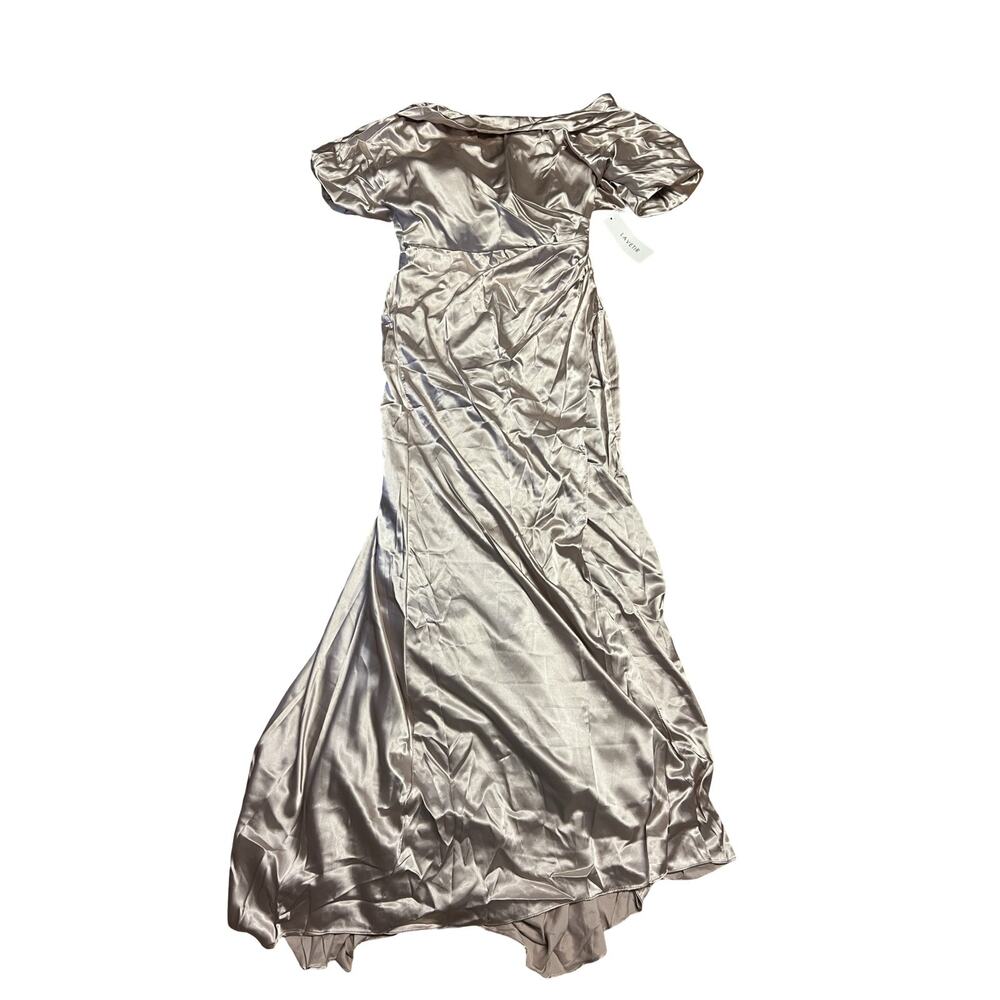 LAVETIR Womens Dress Gown Size 14 Taupe Satin Mermaid Off Shoulder Ruched